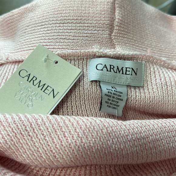 CARMEN MARC VALVO NWT Women’s Light Pink Sweater Cardigan XL Zipper Faux Pocket - Picture 5 of 15